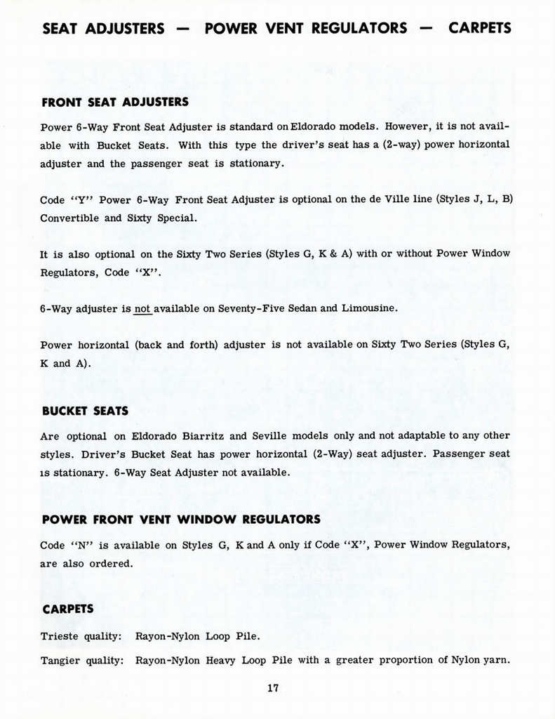 1960 Cadillac Optional Specifications Manual Page 38